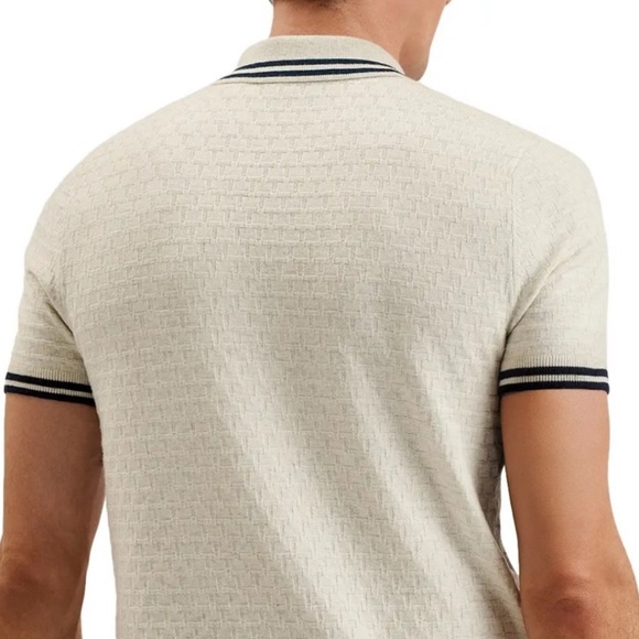 Ted Baker Mahani Textured T Knit Beige Zippered Short Sleeve Polo. Size XXL/6 - Picture 5 of 7